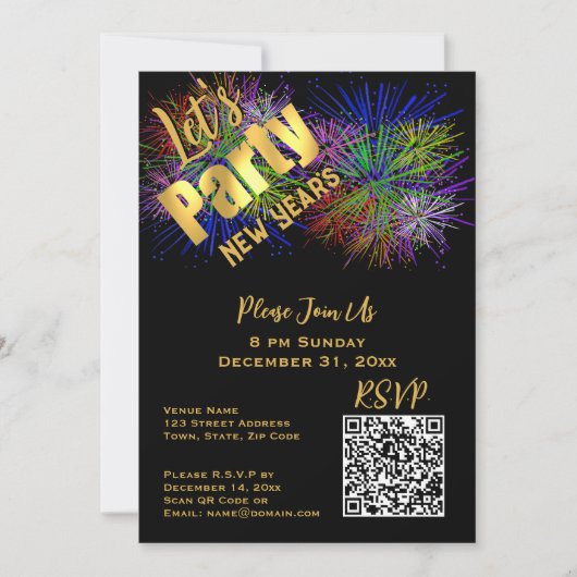 Trendy moderne QR code e-vite Nieuwjaarsfeestje Kaart (Voorkant)