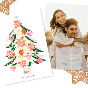 trendy moderne & retro boom kerst 1 foto plat feestdagenkaart