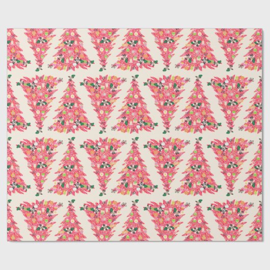 Trendy moderne retro kleur feestelijke kerstboom cadeaupapier (Vlak)