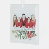 Trendy Moderne Rode Bloemen Winter Greenery Foto Glas Ornament (Voorkant links)