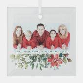 Trendy Moderne Rode Bloemen Winter Greenery Foto Glas Ornament (Voorkant)