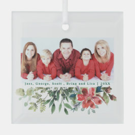 Trendy Moderne Rode Bloemen Winter Greenery Foto Glas Ornament