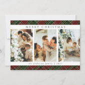 Trendy Moderne Rode en Groene Tartan Kerstfoto Feestdagenkaart (Voorkant)