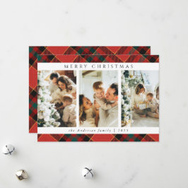 Trendy Moderne Rode en Groene Tartan Kerstfoto Feestdagenkaart