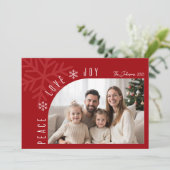 Trendy moderne rode foto kerstkaart (Staand voorkant)