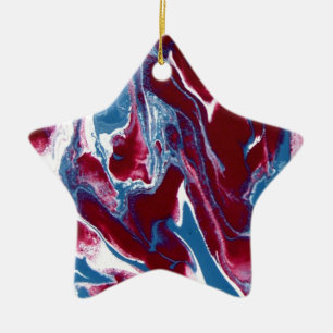 Trendy Moderne Rood Blauwe Marmer Patroon Keramisch Ornament