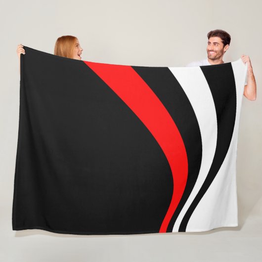 Trendy Moderne Rood Zwart en Wit Gestreept Fleece Deken (In situ)