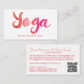 Trendy moderne roze yoga instructeur visitekaartje (Voorkant / Achterkant)