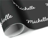 Trendy Moderne Script Aangepaste Naam Zwart en Wit Cadeaupapier (Rol Hoek)