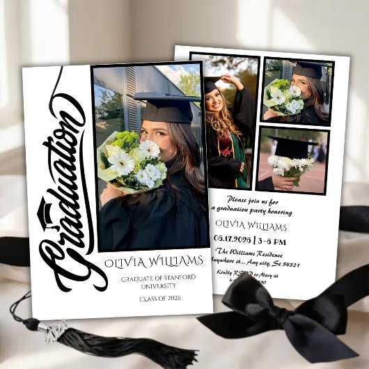 Trendy Moderne Script Afstudeerfoto Kaart