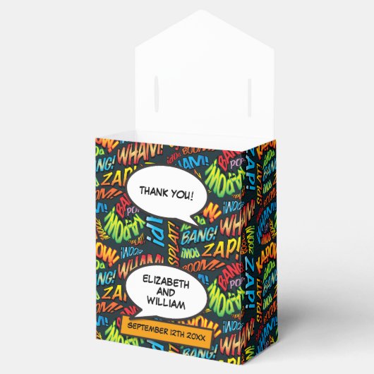 Trendy moderne stripboek pret trouwgunstdoos bedankdoosjes (Geopend)