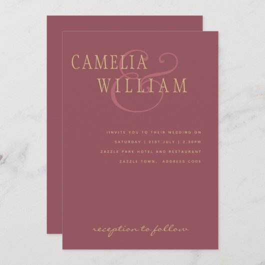 Trendy Moderne Trouw Dusty Rose Roze Goud Kaart (Voorkant / Achterkant)