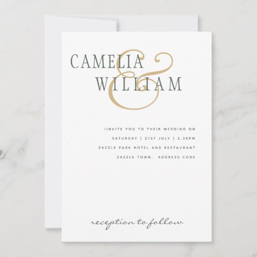 Trendy Moderne Trouwuitnodiging Mosgroen Goud Kaart (Voorkant)