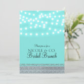 Trendy Moderne Turquoise Blauwe String Lights & Bl Kaart (Staand voorkant)