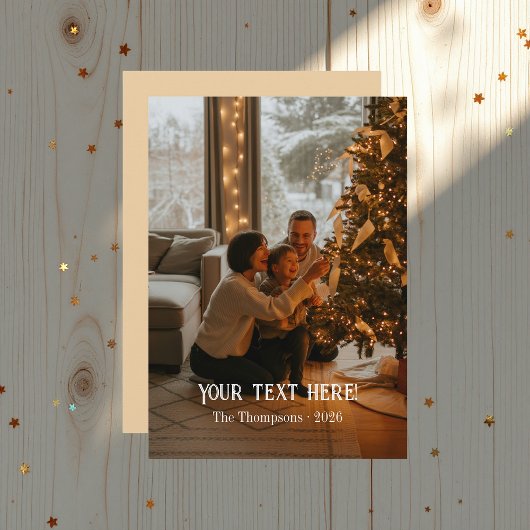 Trendy moderne typografie familie kerstfoto feestdagenkaart