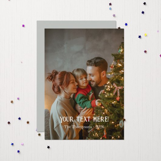 Trendy Moderne Typografie Familie Kerstfoto Feestdagenkaart