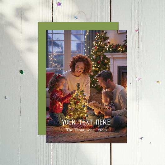 Trendy Moderne Typografie Familie Kerstfoto Feestdagenkaart