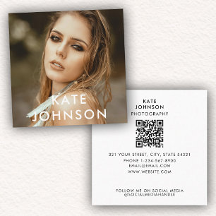 Trendy Moderne Volledige Foto QR Code Sociale Medi Vierkante Visitekaartje