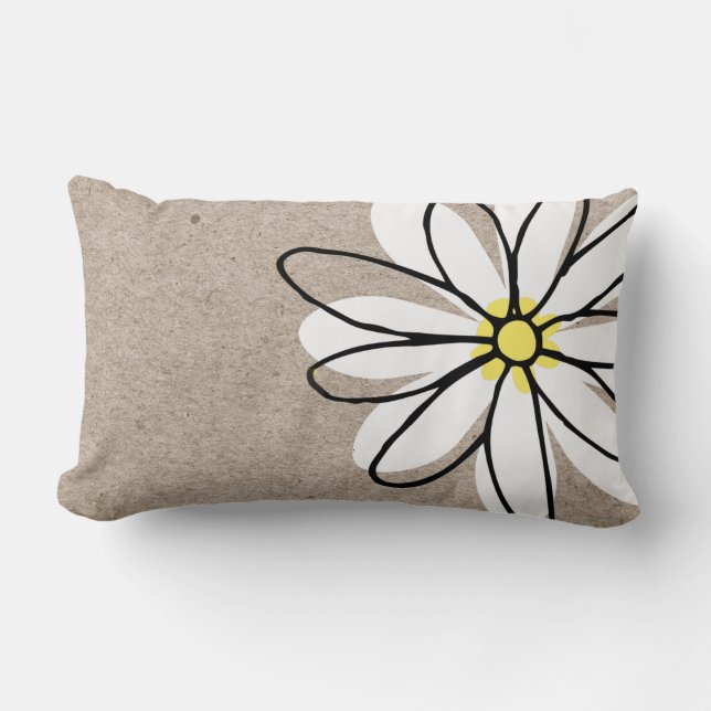 Trendy Moderne Witte Doodle Madelief Tan Taupe Kussen (Voorkant)