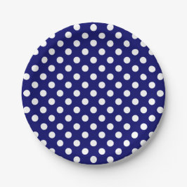 Trendy Moderne Witte Polka Dots op Donker Marine B Papieren Bordje