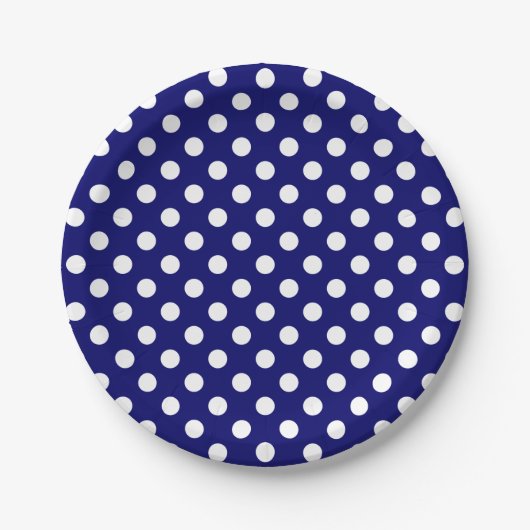 Trendy Moderne Witte Polka Dots op Donker Marine B Papieren Bordje (Voorkant)