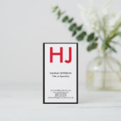 Trendy moderne witte rode monogram visitekaartje (Staand voorkant)