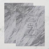 Trendy Moderne Zilveren Glamour Marmeren Uitnodigi Kaart (Voorkant / Achterkant)