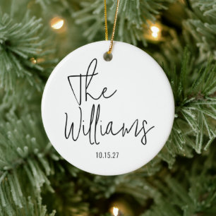 Trendy Moderne Zwarte en Witte Scriptie Bruiloft Keramisch Ornament