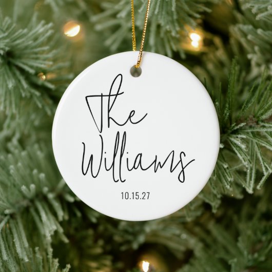 Trendy Moderne Zwarte en Witte Scriptie Bruiloft Keramisch Ornament (Boom)