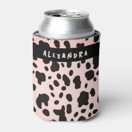 Trendy Moderne Zwarte Roze Koe Dier Patroon Naam Blikjeskoeler