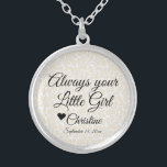 Trendy moeder van de bruid altijd uw kleine meisje zilver vergulden ketting<br><div class="desc">Ketting met dit gezegde: "Always Your Little Girl" gepersonaliseerd met naam en trouwdatum. Het is een prachtig gepersonaliseerd geschenk voor de Moeder van de Bruid.</div>