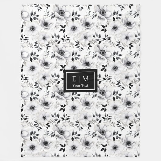 Trendy monochrome bloemendeken voor stijlvol huis fleece deken (Voorkant)