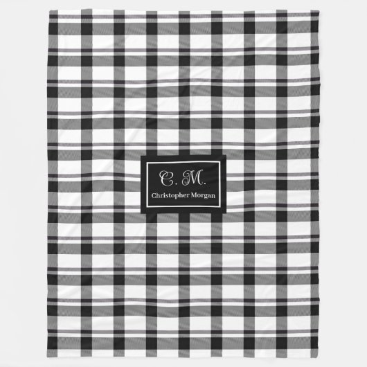 Trendy Monochrome Checkered Blanket Custom Name Fleece Deken (Voorkant)