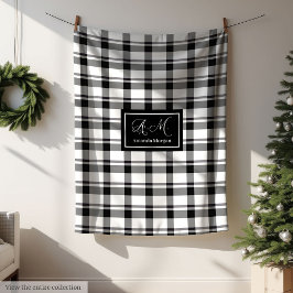 Trendy Monochrome Checkered Blanket Custom Name Fleece Deken