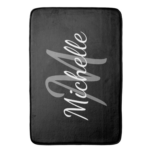 Trendy monochroom zwart-wit monogram badmat (Voorkant Verticaal)