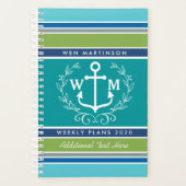 Trendy Monogram Anker Laurel Krans Stripes Aqua Planner (Voorkant)