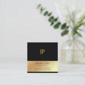Trendy Monogram Black en Gold Design Luxy Silk Vierkante Visitekaartje (Staand voorkant)