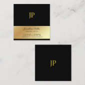 Trendy Monogram Black en Gold Design Luxy Silk Vierkante Visitekaartje (Voorkant / Achterkant)