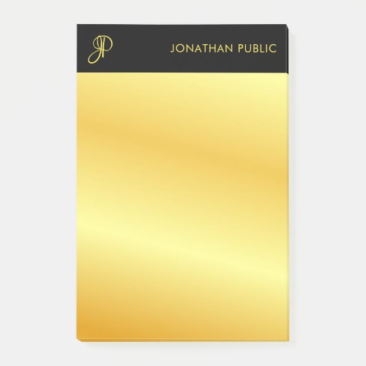 Trendy Monogram Black en Gold Elegant Sjabloon Post-it® Notes (Voorkant)