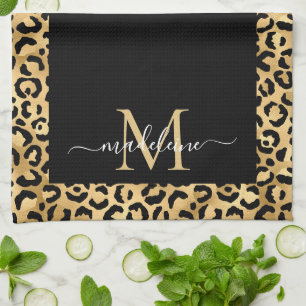 Trendy Monogram Black Gold Animal Print Theedoek