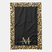 Trendy Monogram Black Gold Animal Print Theedoek (Verticaal)