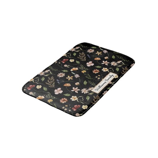 Trendy Monogram Black Waterverf Floral Wildflower Badmat (Gekanteld)