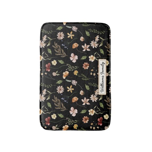 Trendy Monogram Black Waterverf Floral Wildflower Badmat (Voorkant Verticaal)