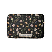 Trendy Monogram Black Waterverf Floral Wildflower Badmat (Voorkant)