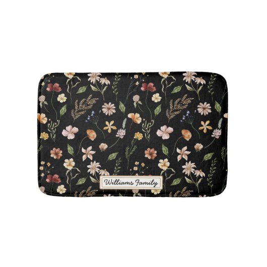 Trendy Monogram Black Waterverf Floral Wildflower Badmat (Voorkant)