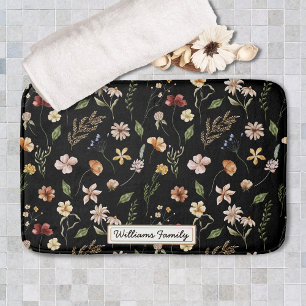 Trendy Monogram Black Waterverf Floral Wildflower Badmat
