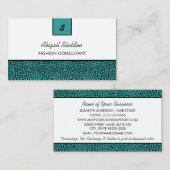 Trendy Monogram Blauwgroen en zwart Cheetah Print Visitekaartje (Voorkant / Achterkant)