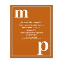 Trendy Monogram Burnt Oranje Budget Wedding Invite