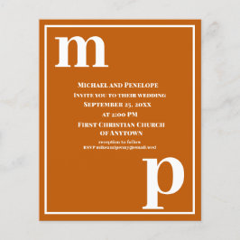 Trendy Monogram Burnt Oranje Budget Wedding Invite Flyer