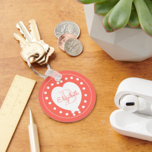 Trendy Monogram Coral White Heart Sleutelhanger